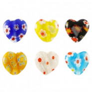 Millefiori beads heart flower 10x10mm - Multicolour